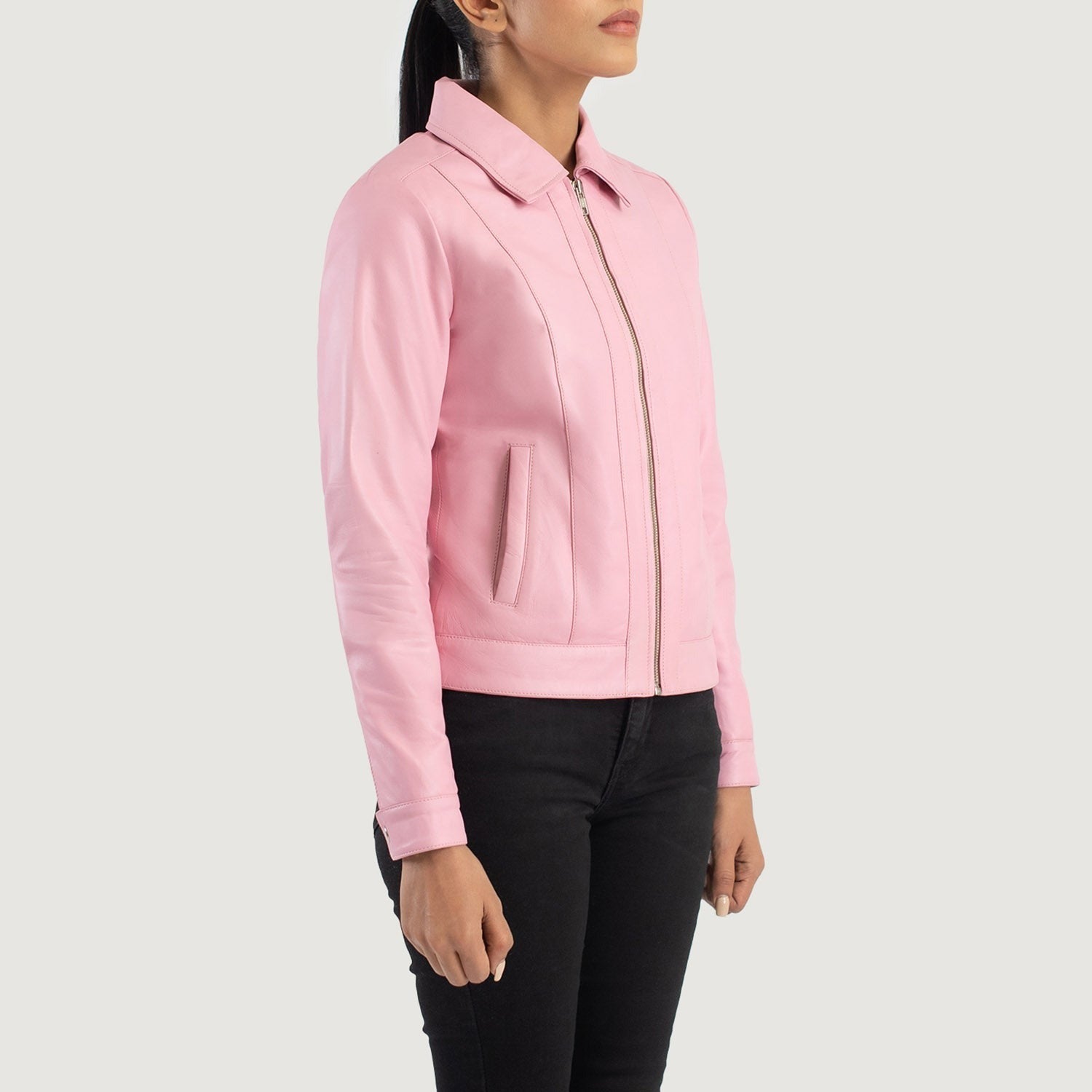 Women Pink Biker Leather Jacket