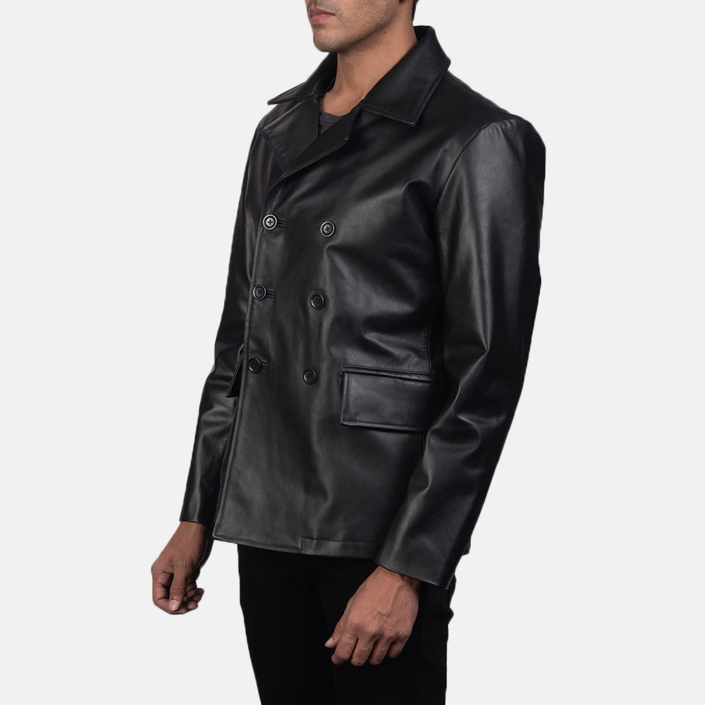 Black Leather Naval Peacoat