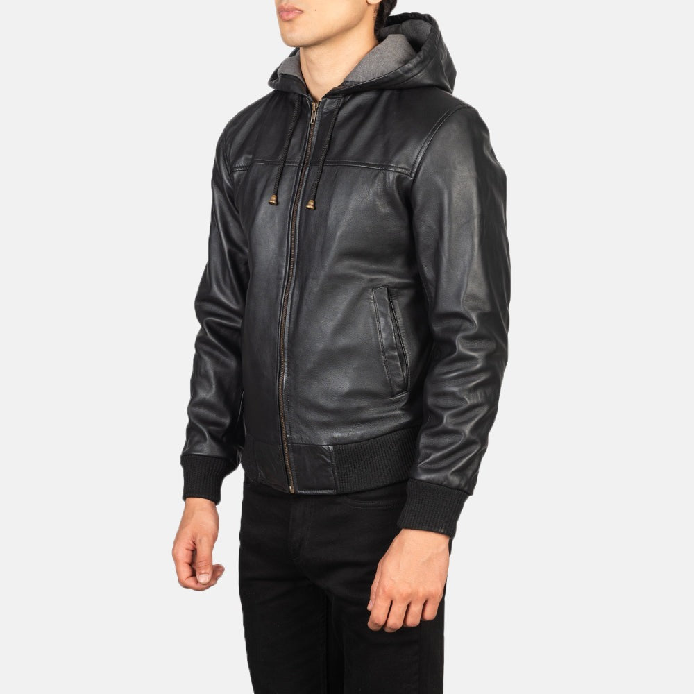 Black Leather Bomber Jacket