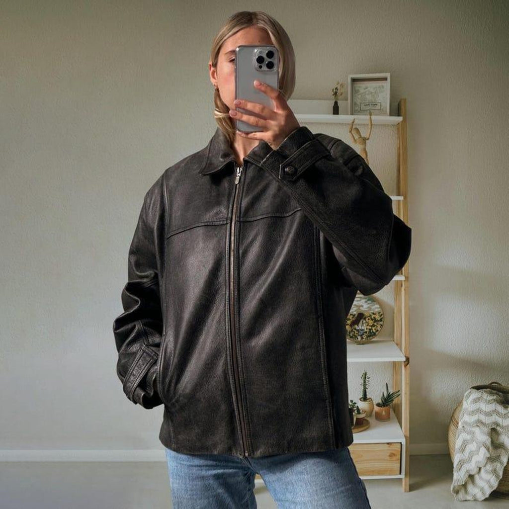Women Black -02  Oversized Leather Jacket