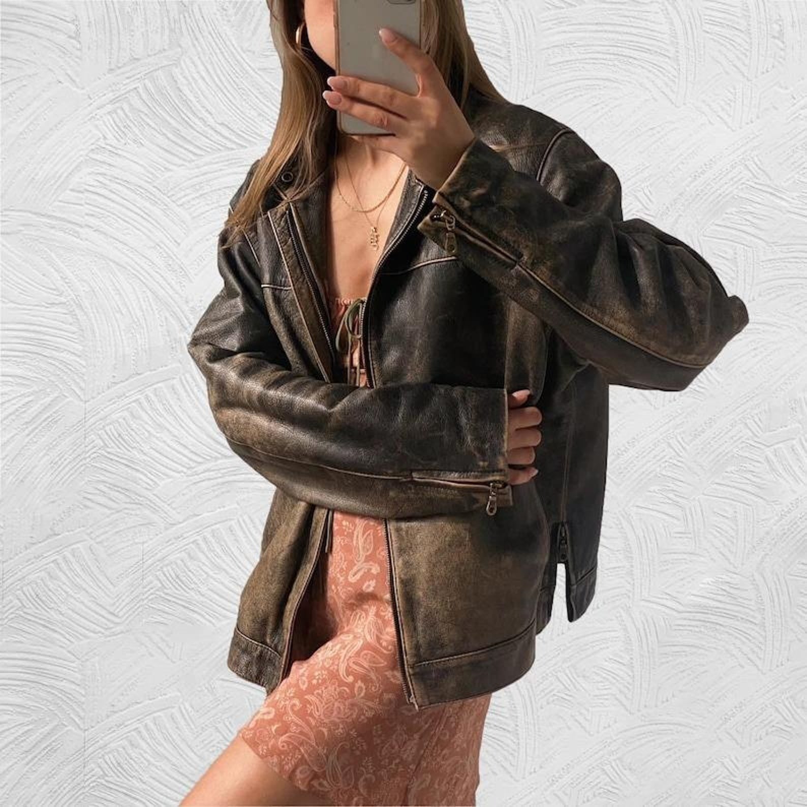 Women Vintage Oversized Leather Jacket