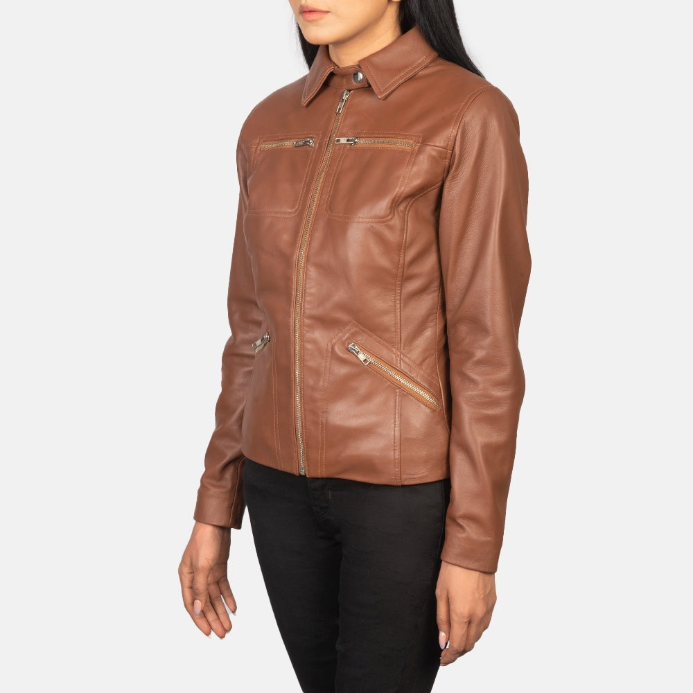 Women Bronze Biker Leather Jacket