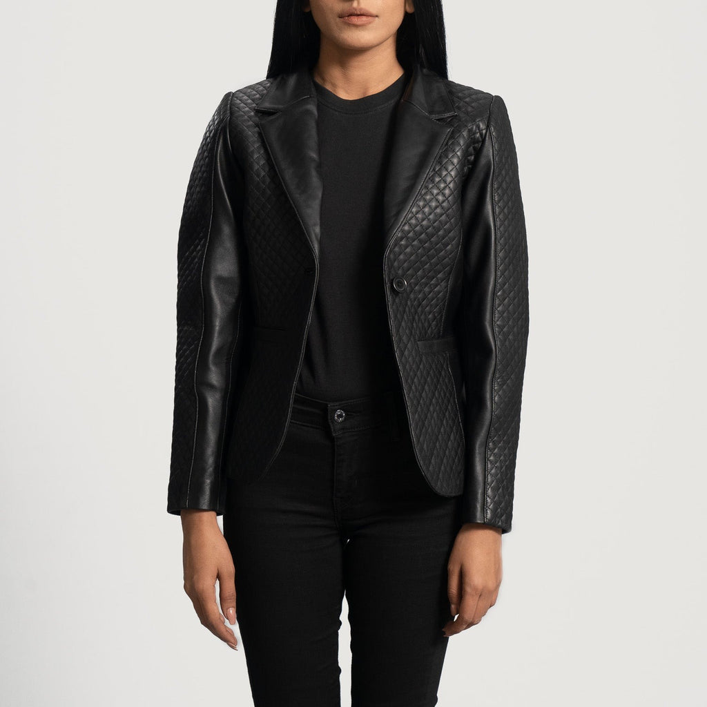 Women Black Leather Blazer