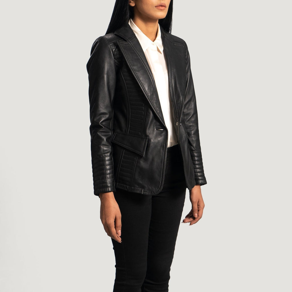 Women Black 02 Leather Blazer
