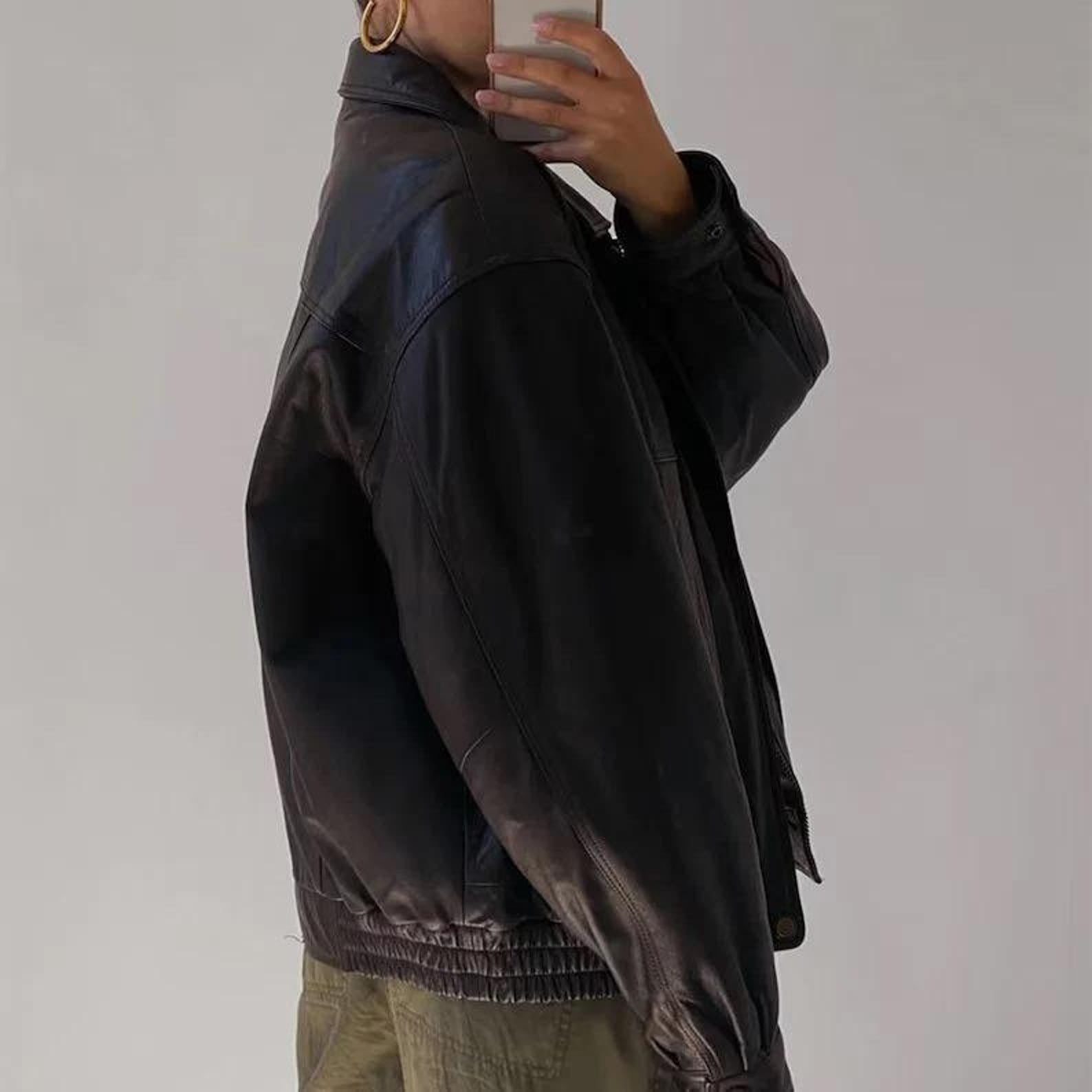 Women Black Oversized Leather Jacket