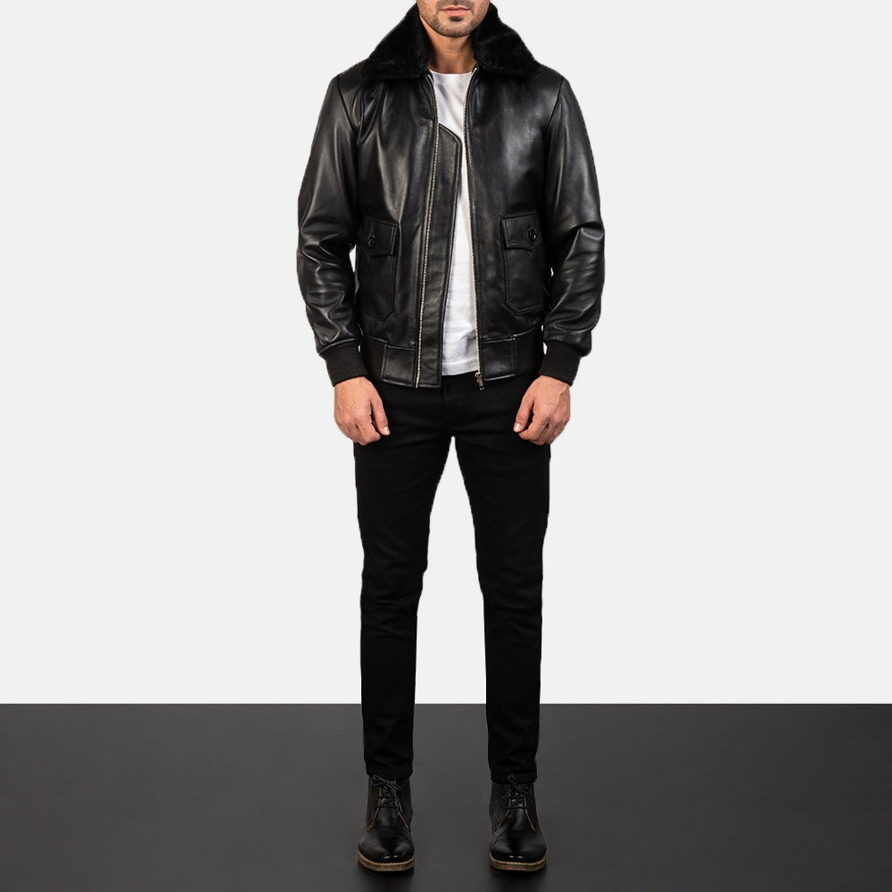 Black Leather Bomber Jacket
