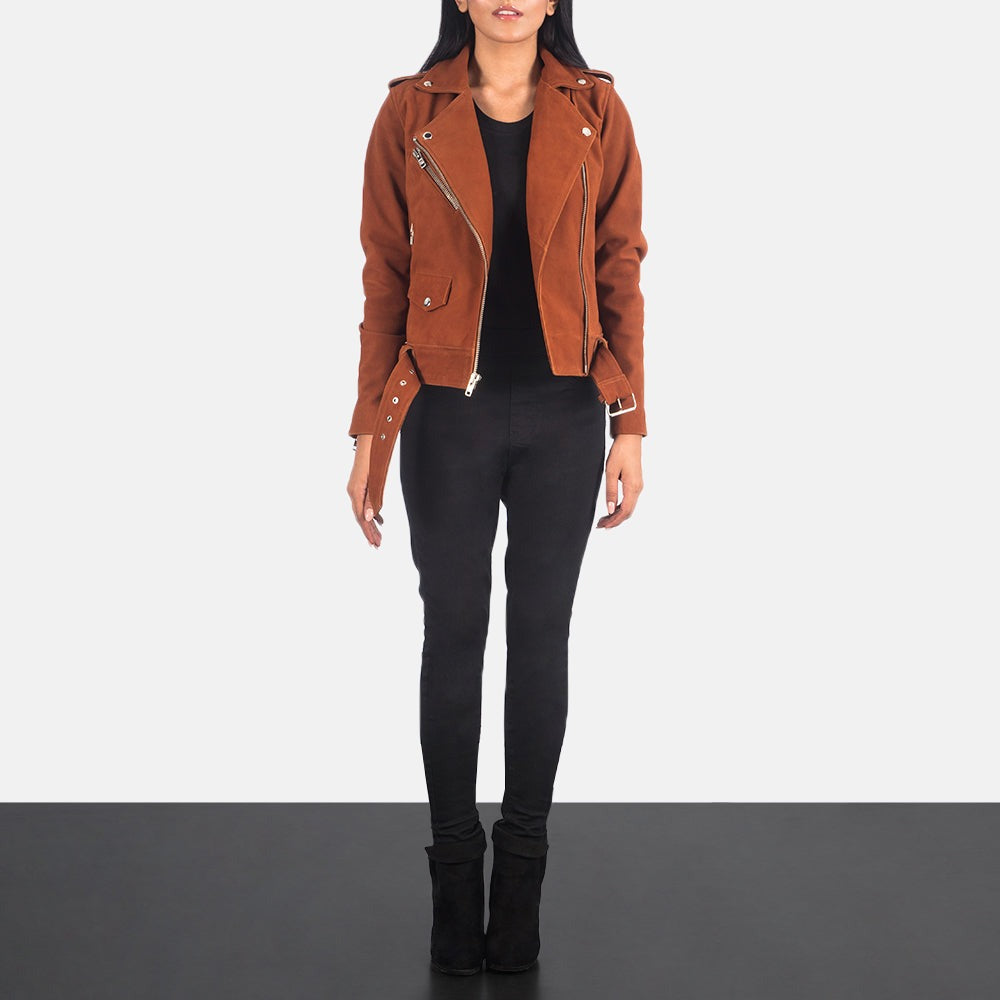 Women Suede Biker Leather Jacket