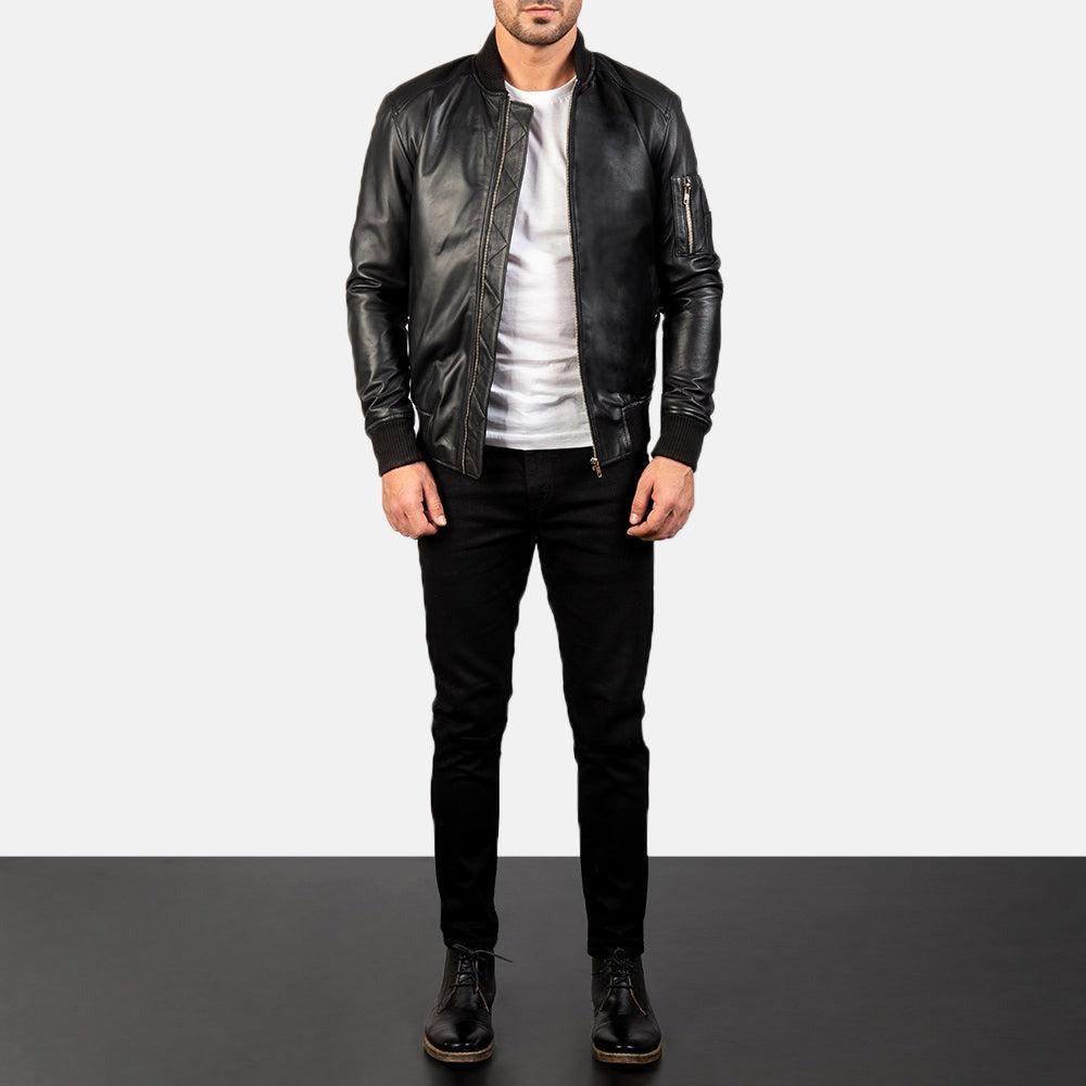 Black Leather Bomber Jacket