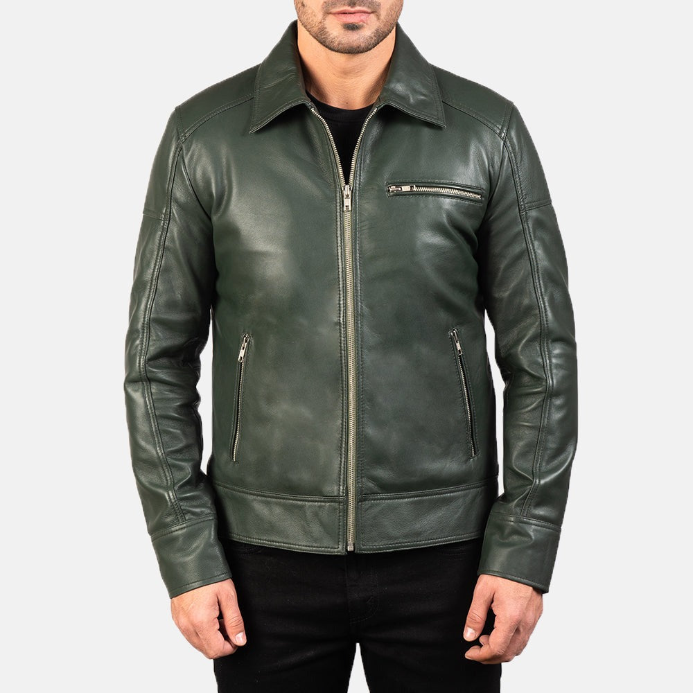 Green Leather Biker Jacket
