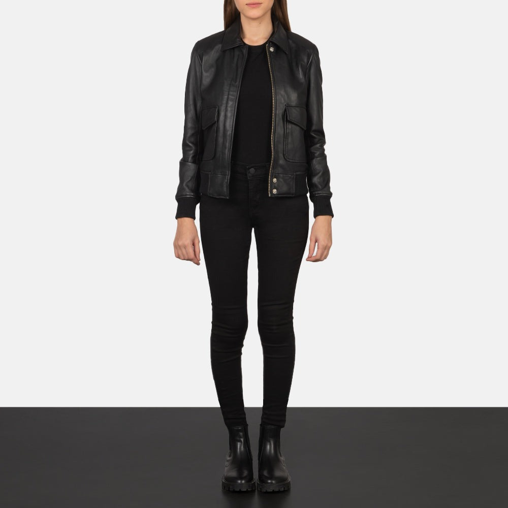 Women Black -03 Bomber  Leather Jacket
