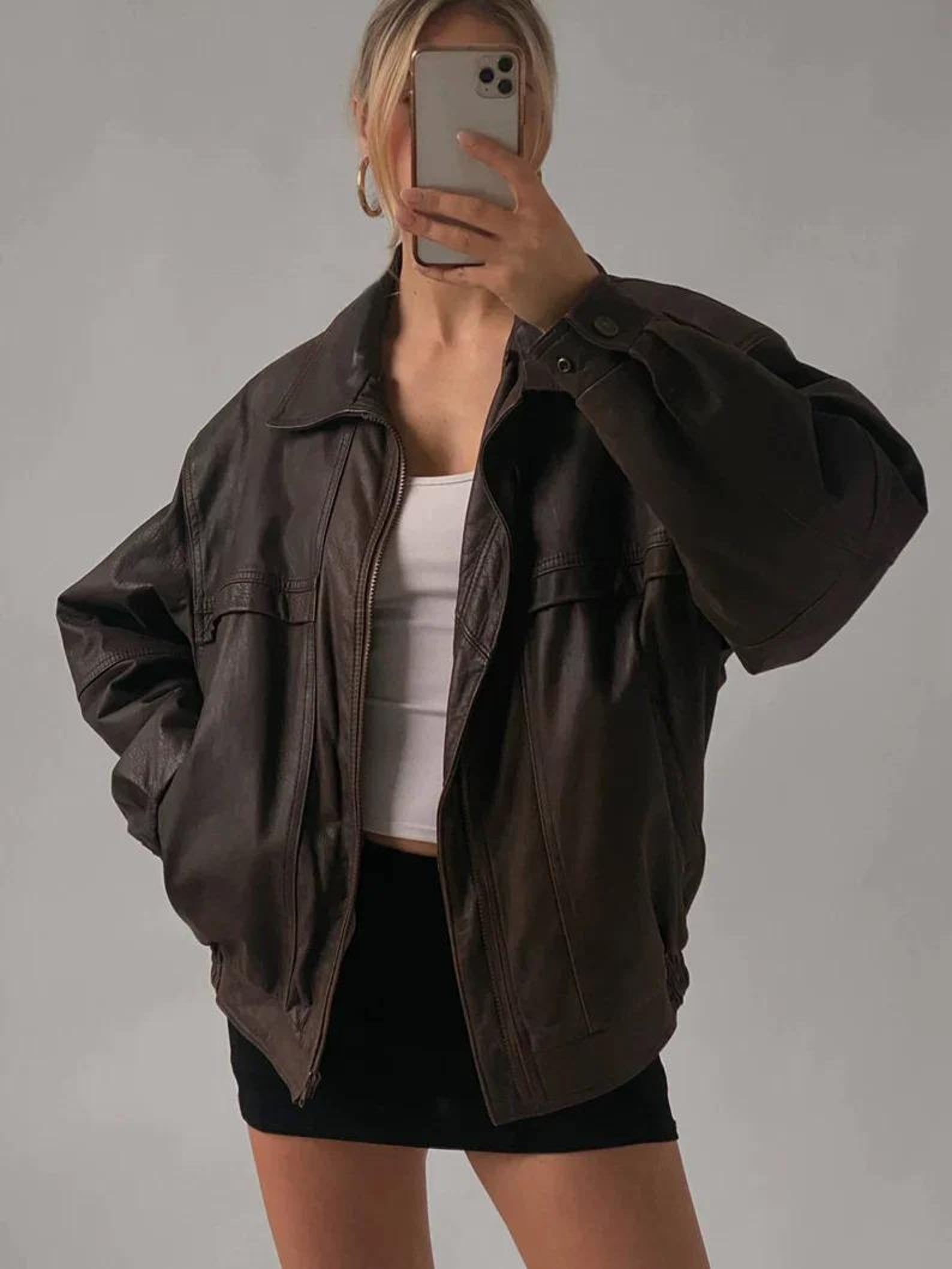 Women Brown 01 Oversized Leather Jacket