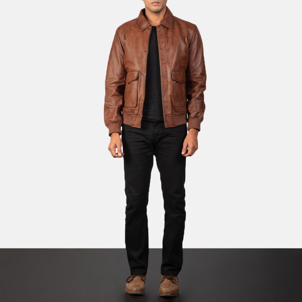 Brown A2 Leather Bomber Jacket