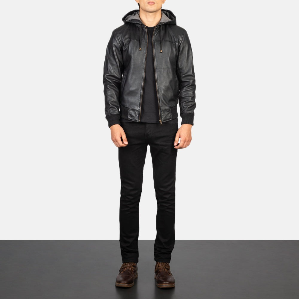 Black Leather Bomber Jacket