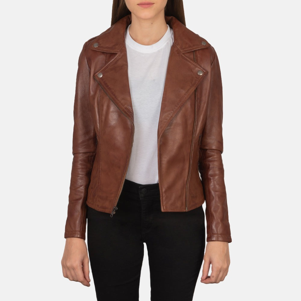 Women Brown Biker Leather Jacket