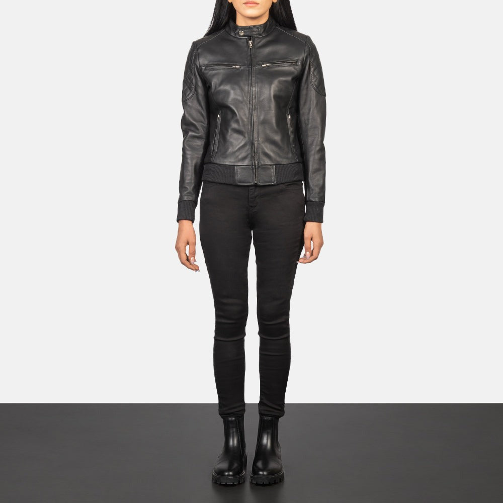 Women Black -05 Bomber  Leather Jacket
