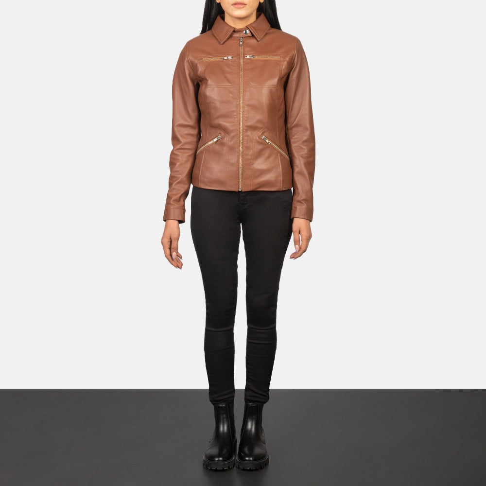 Women Bronze Biker Leather Jacket