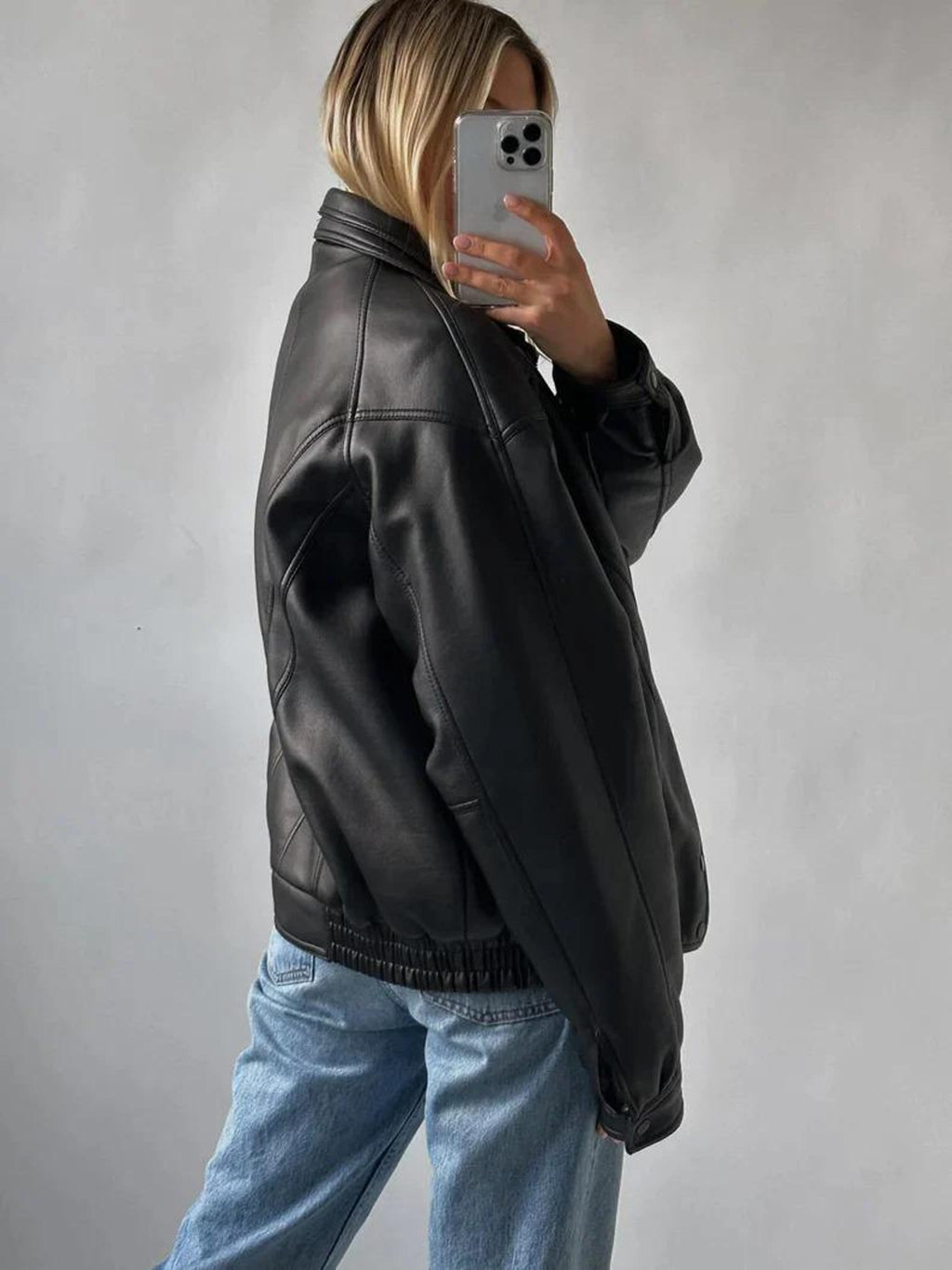Women Black 01 Oversized Leather Jacket