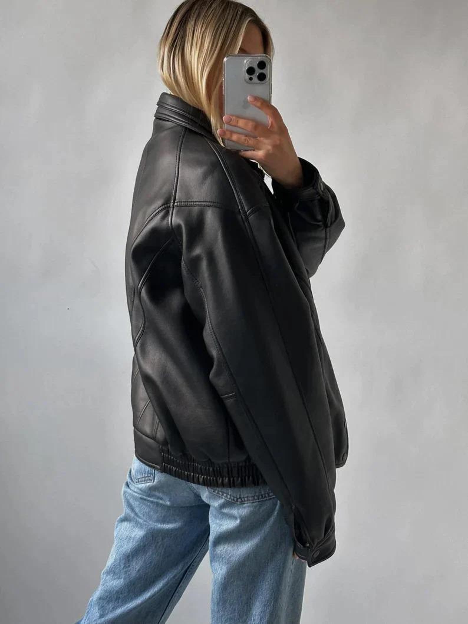Women Black 01 Oversized Leather Jacket