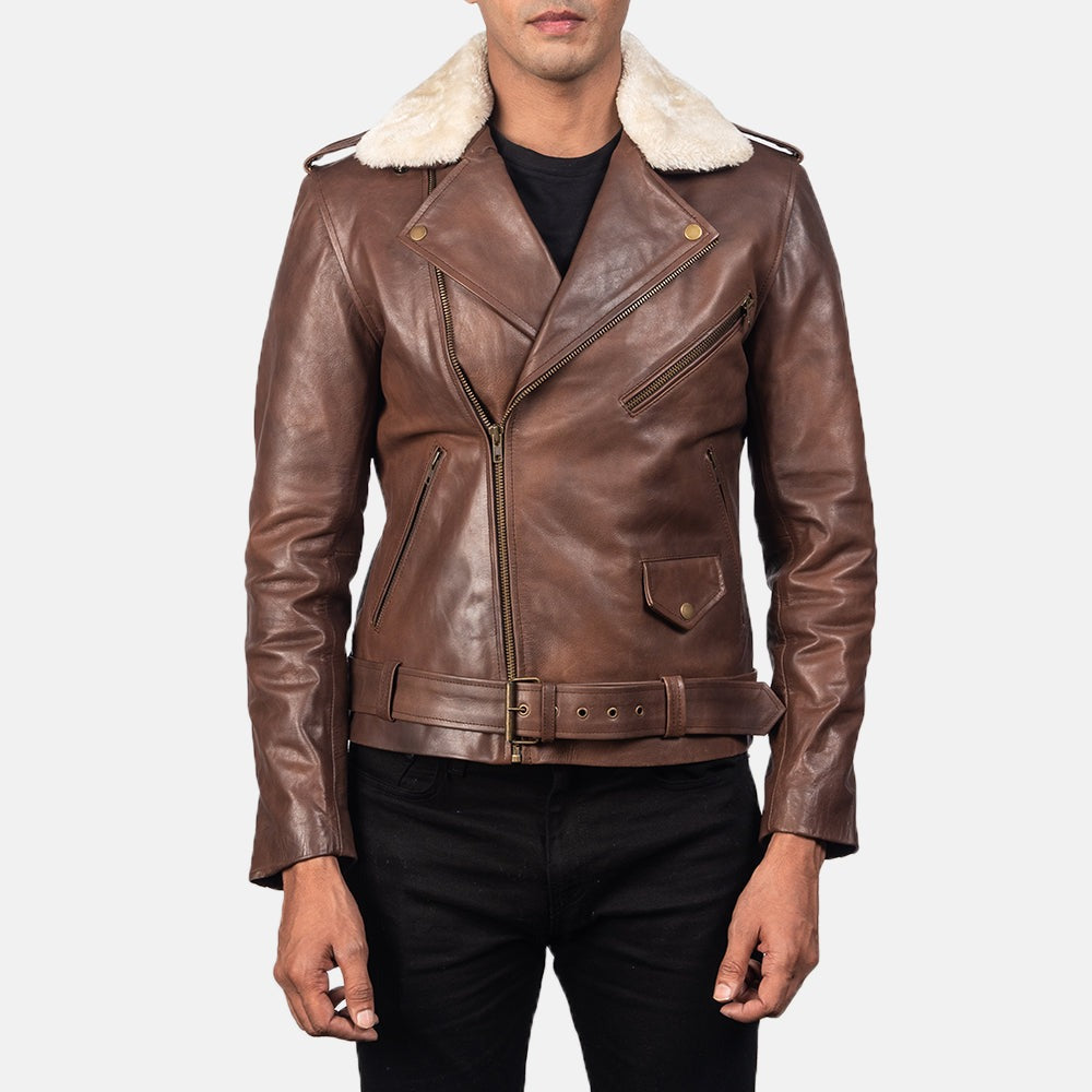 Brown Leather Biker Jacket