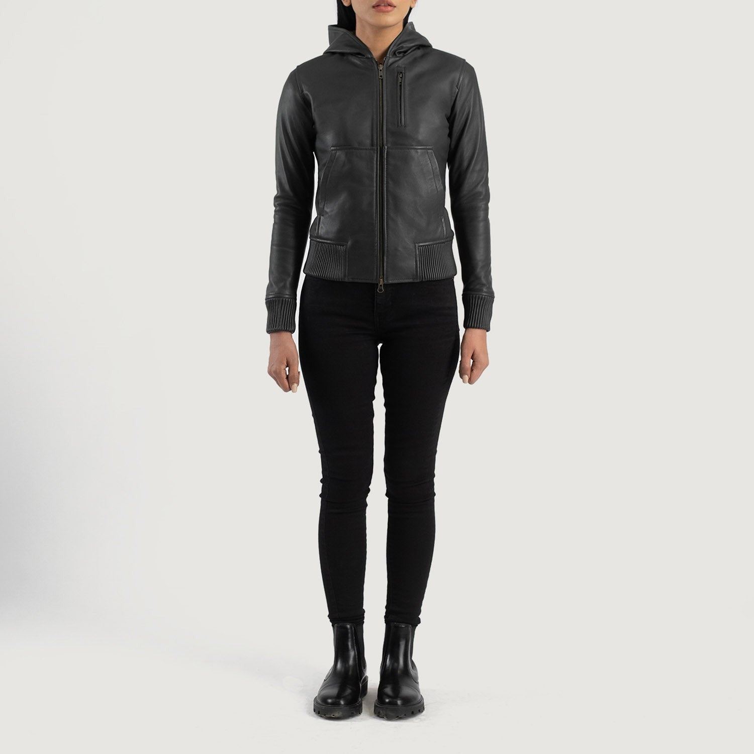 Women Black -06 Bomber  Leather Jacket