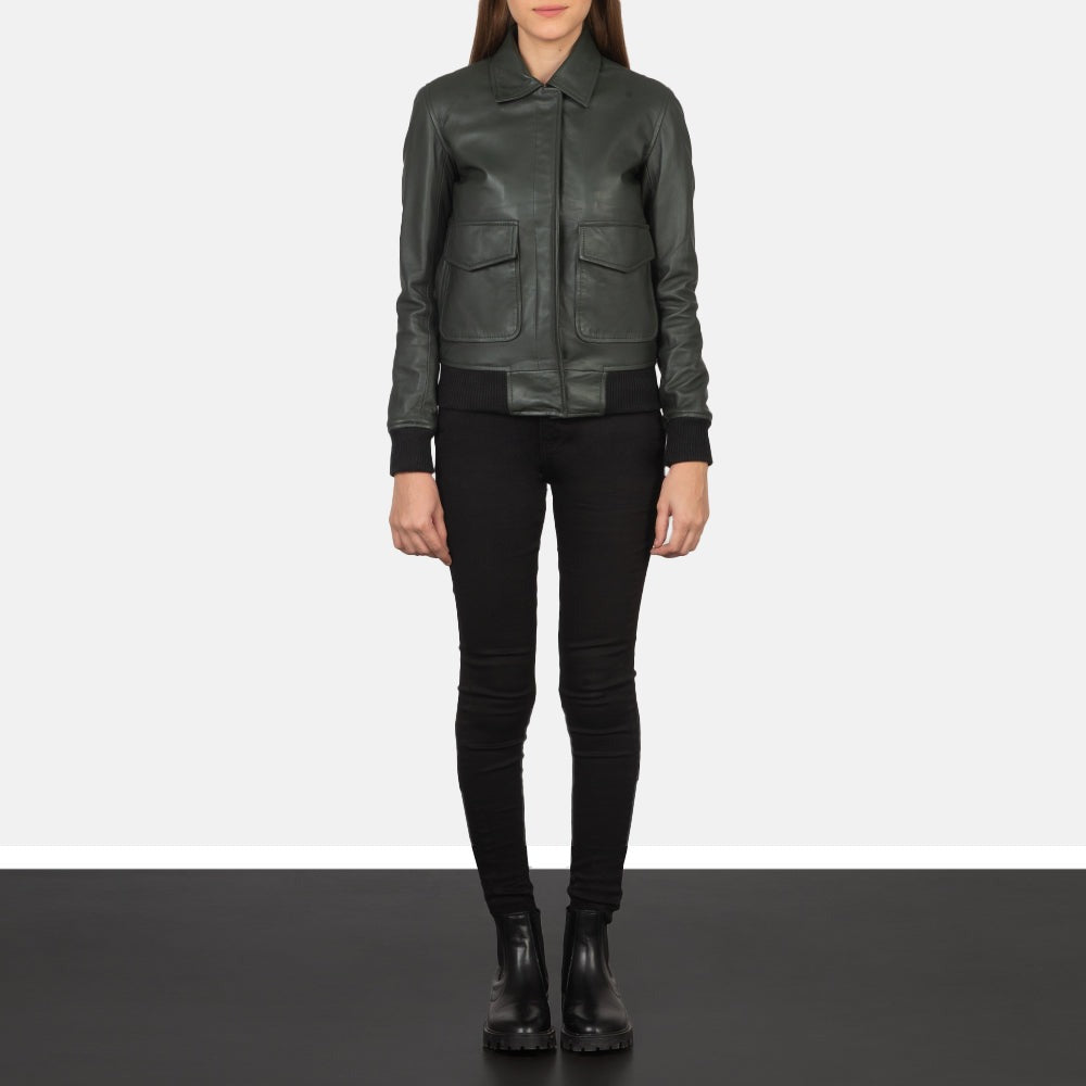 Women Black Bomber  Leather Jacket