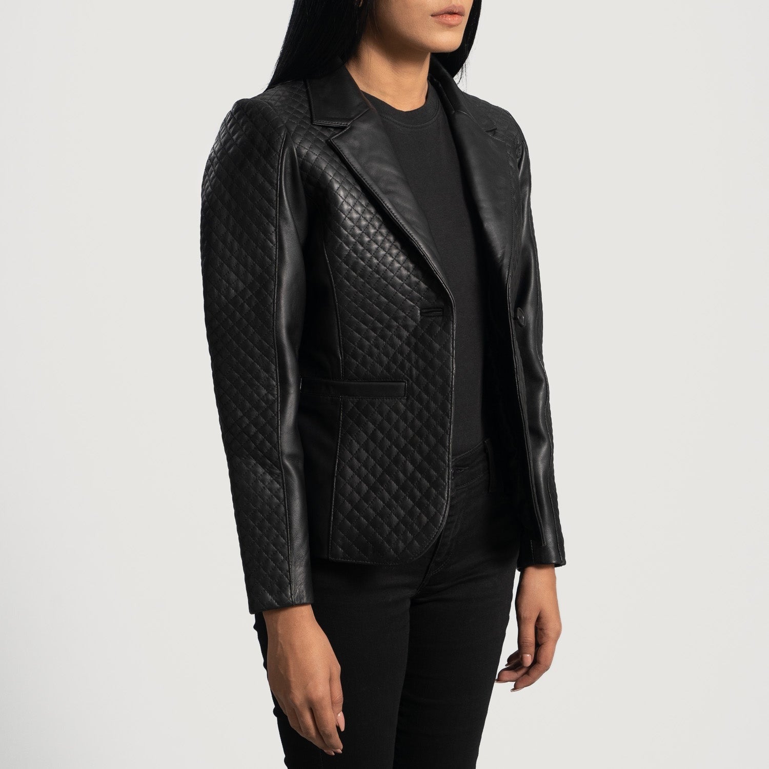 Women Black Leather Blazer