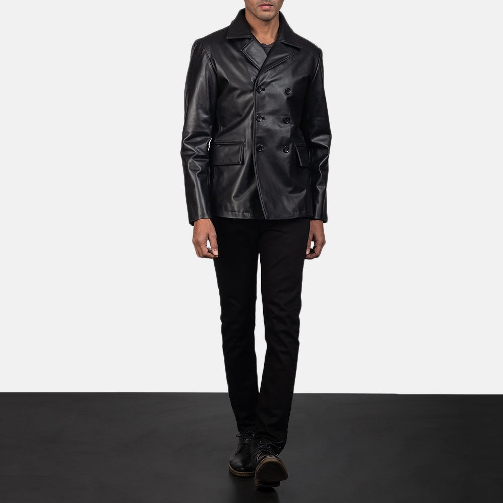 Black Leather Naval Peacoat