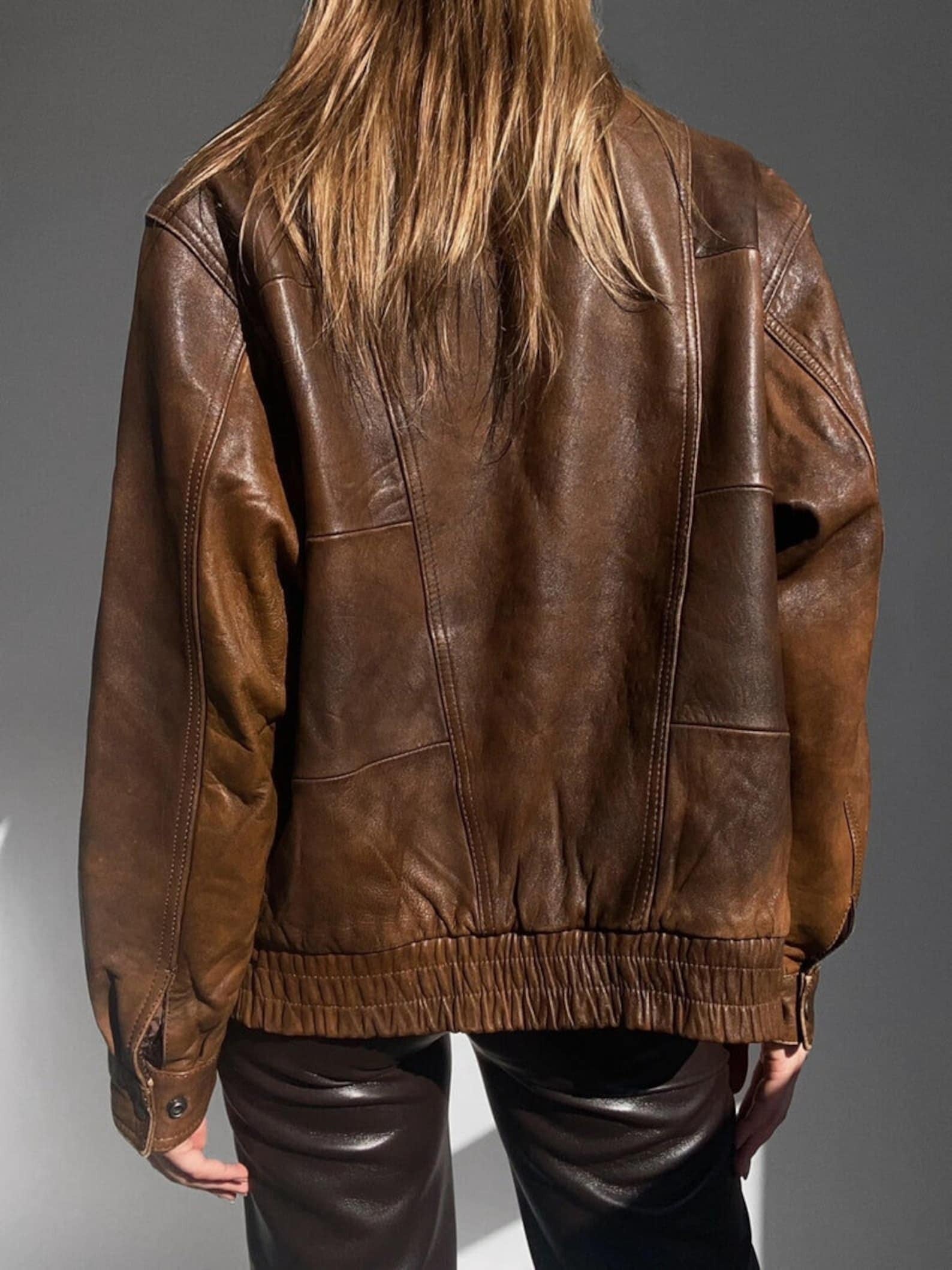 Women Brown Oversized  Leather Jacket