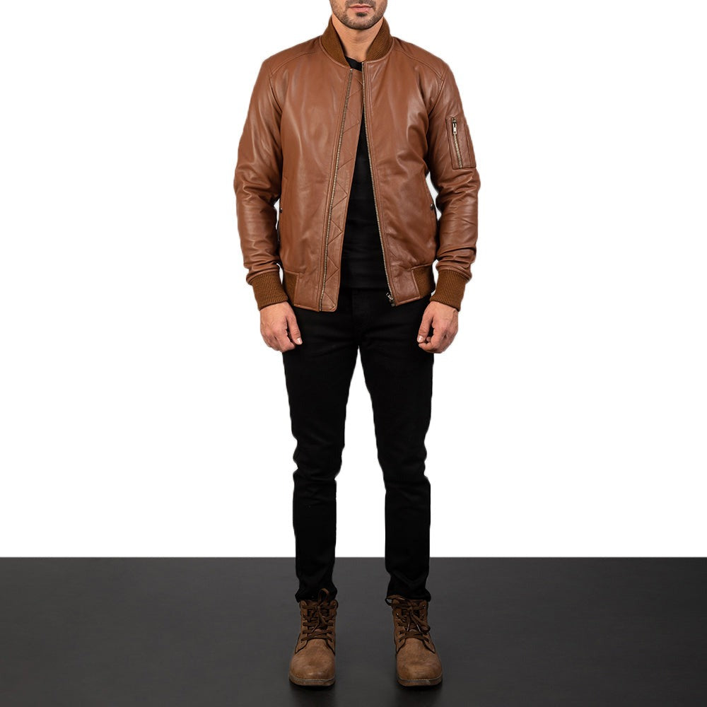 Ma-1 Brown Leather Bomber Jacket