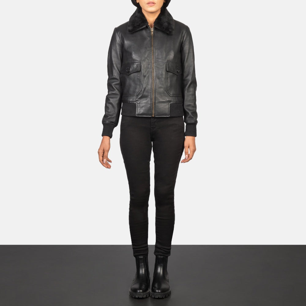 Women Black -04 Bomber  Leather Jacket