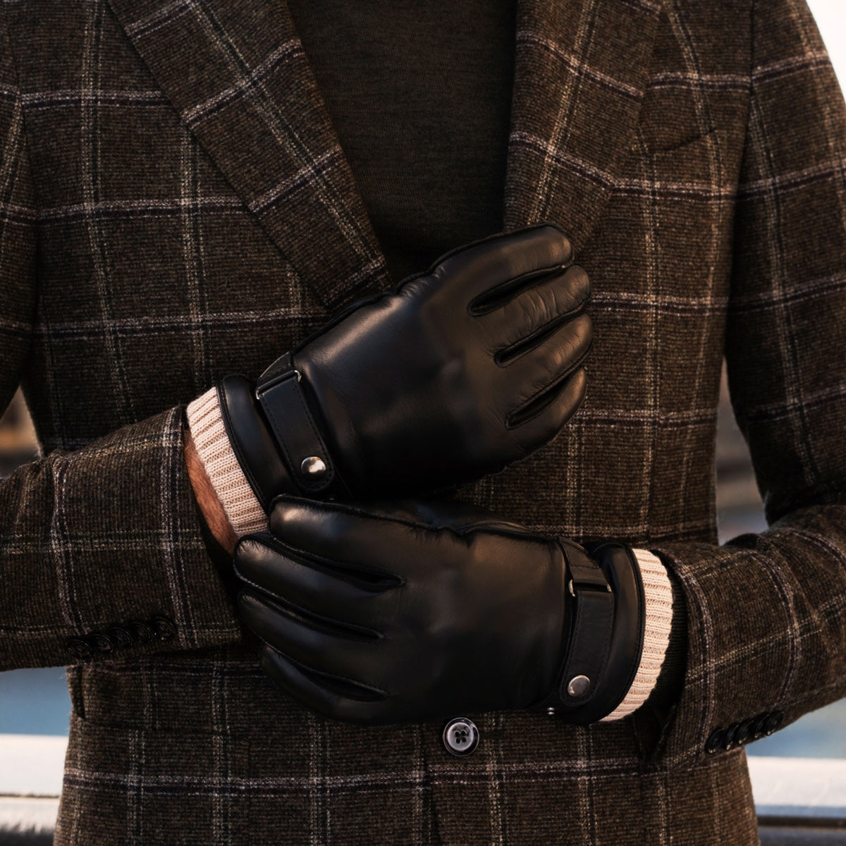 Men Black Winter Leather Gloves