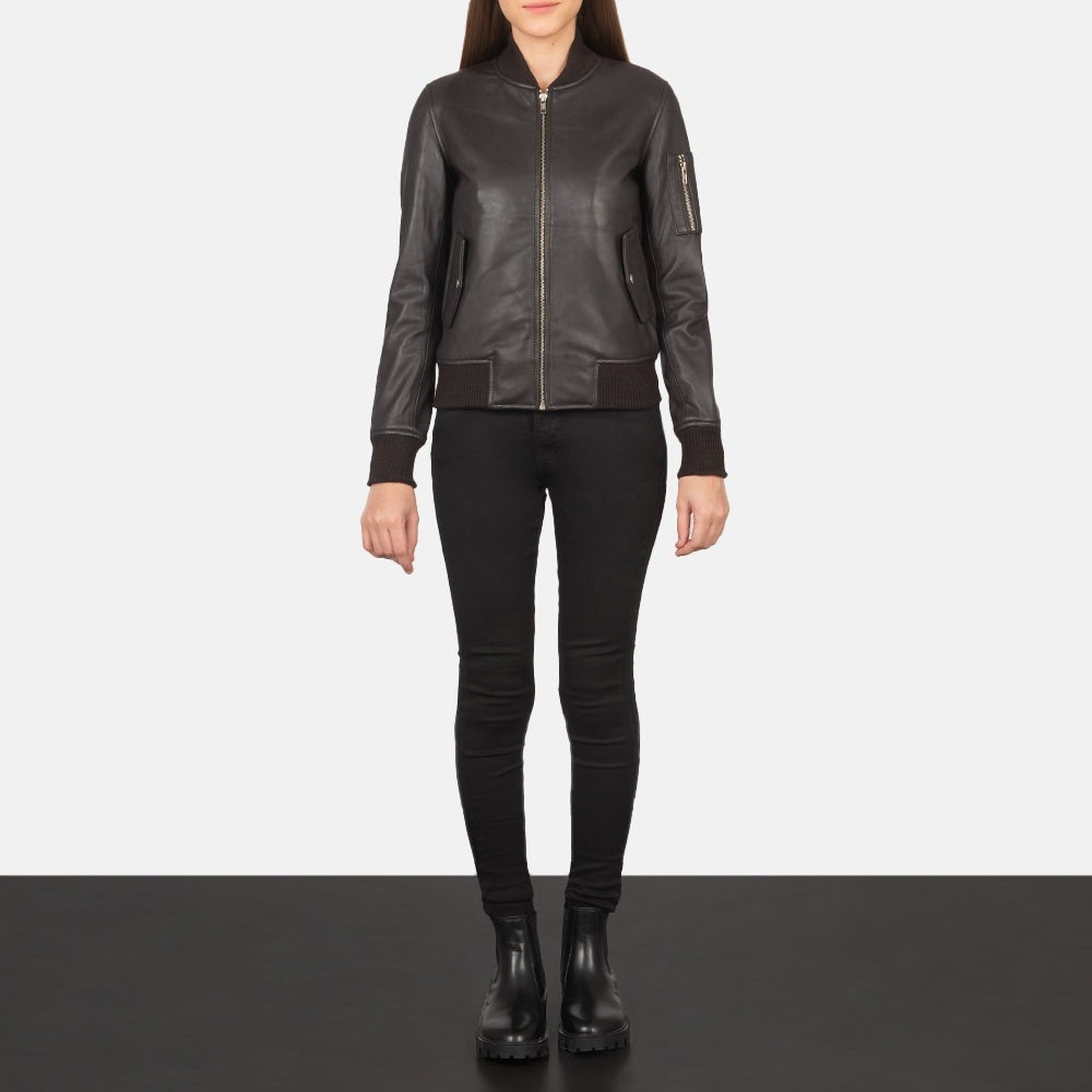 Women Black -02  Bomber  Leather Jacket