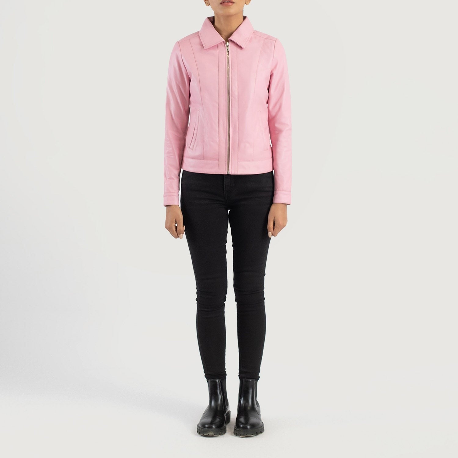 Women Pink Biker Leather Jacket