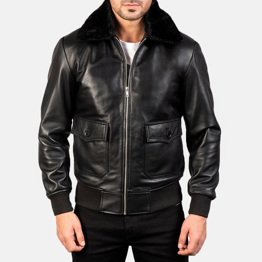Black Leather Bomber Jacket