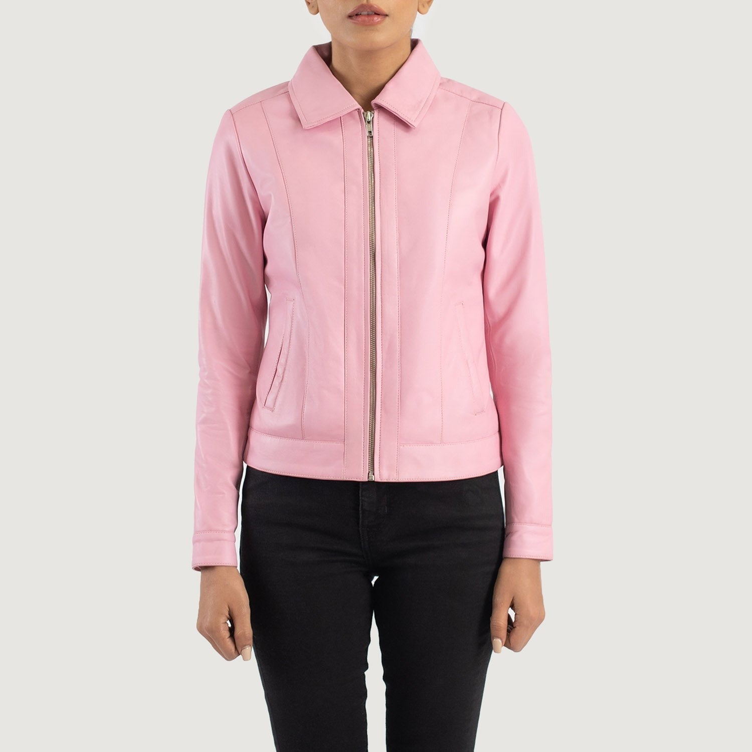 Women Pink Biker Leather Jacket
