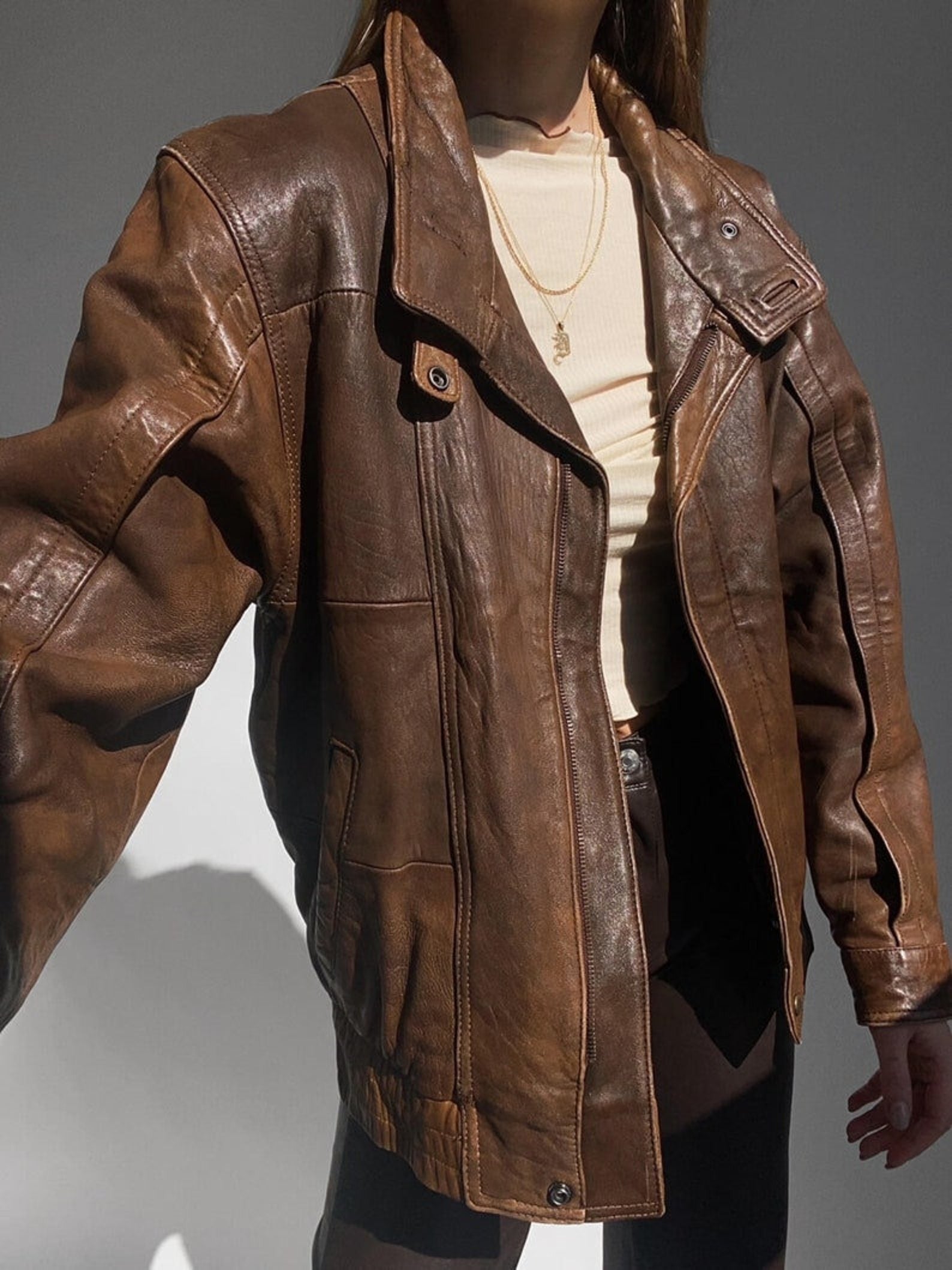 Women Brown Oversized  Leather Jacket