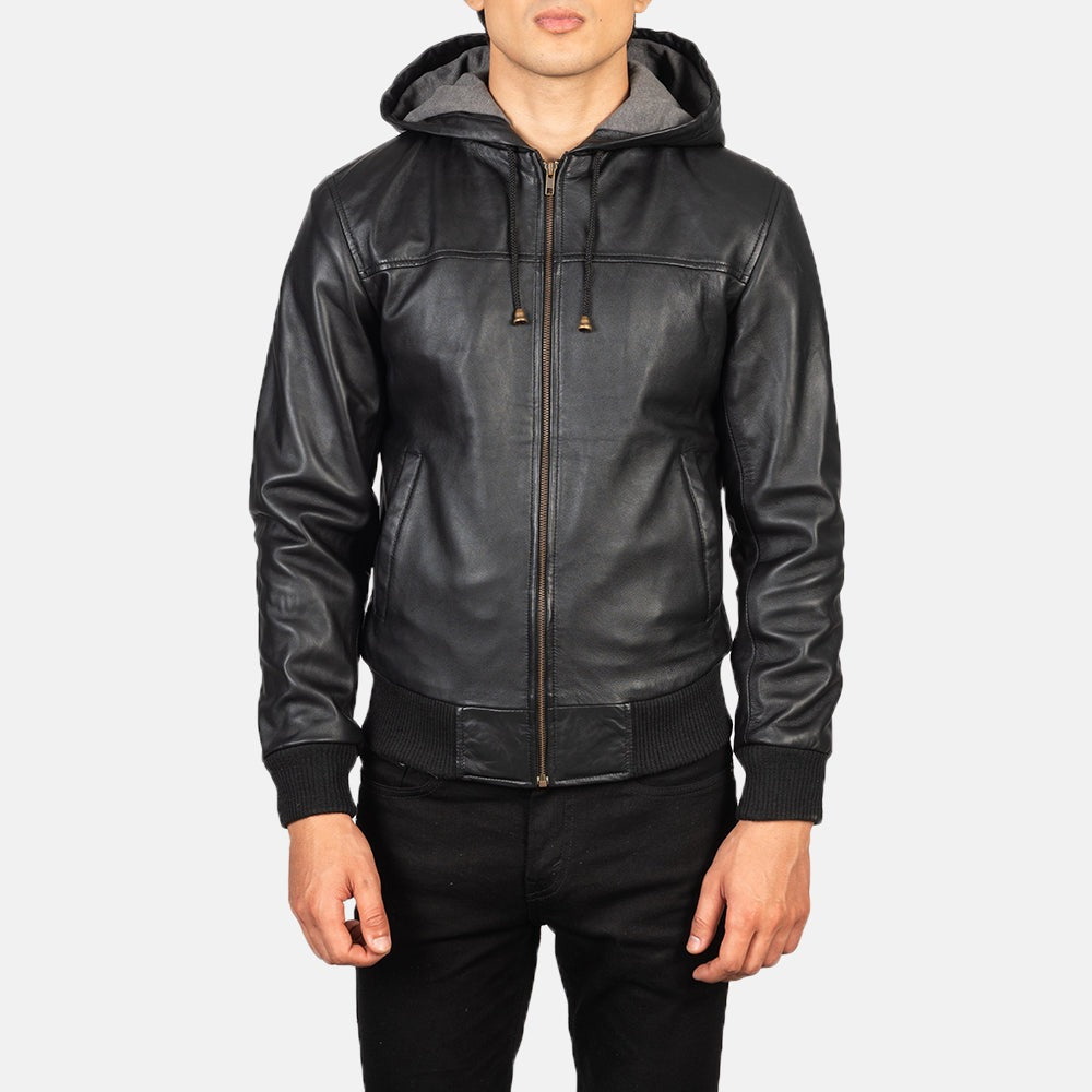 Black Leather Bomber Jacket