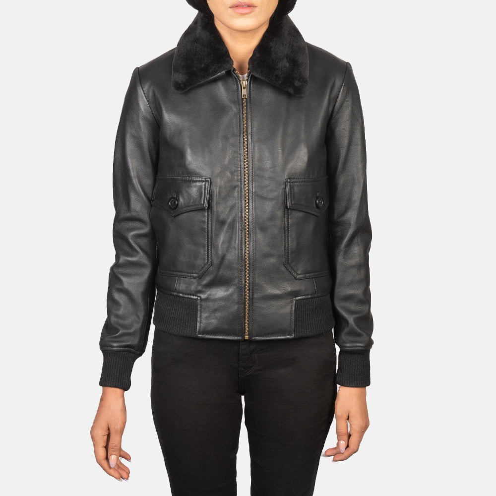 Women Black -04 Bomber  Leather Jacket