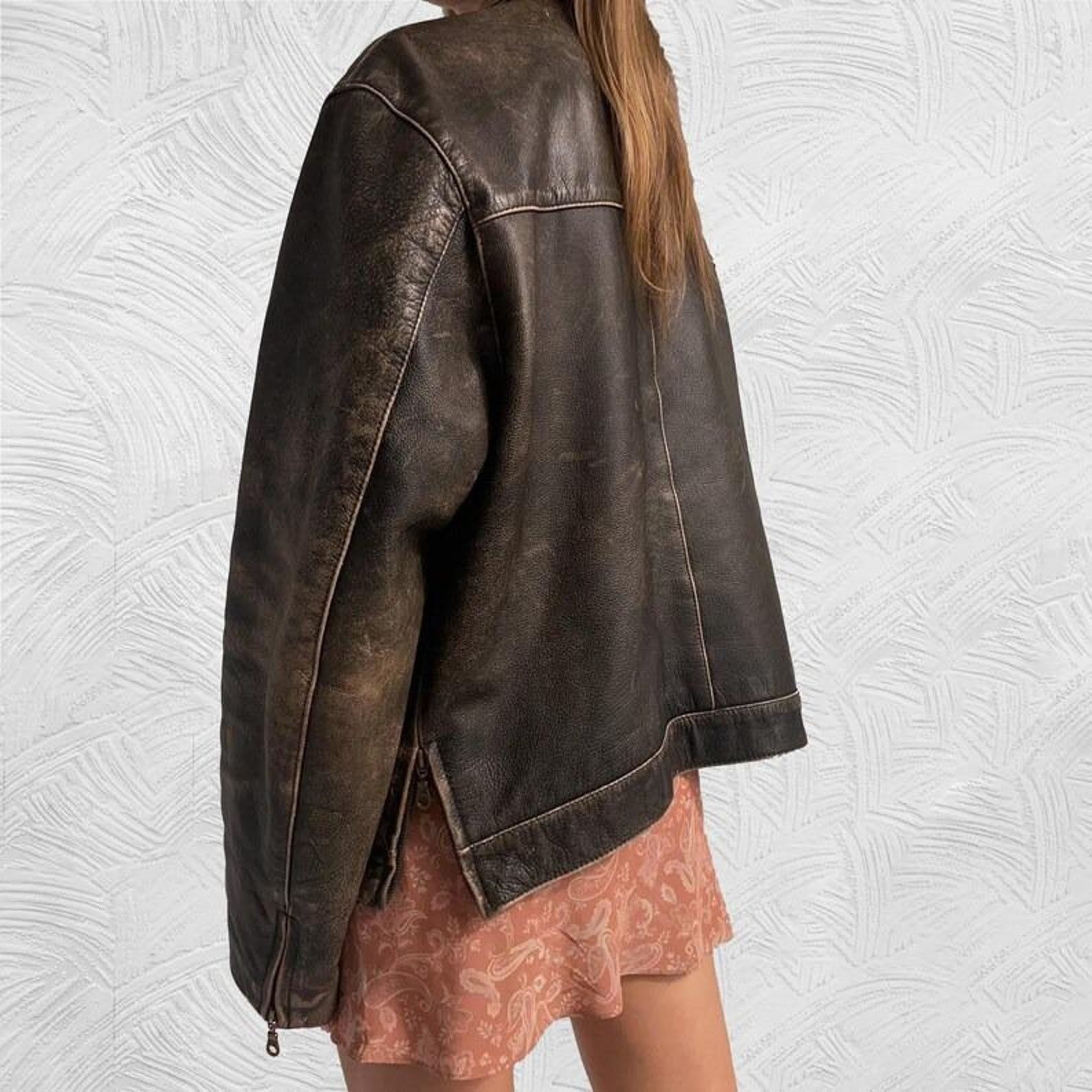 Women Vintage Oversized Leather Jacket
