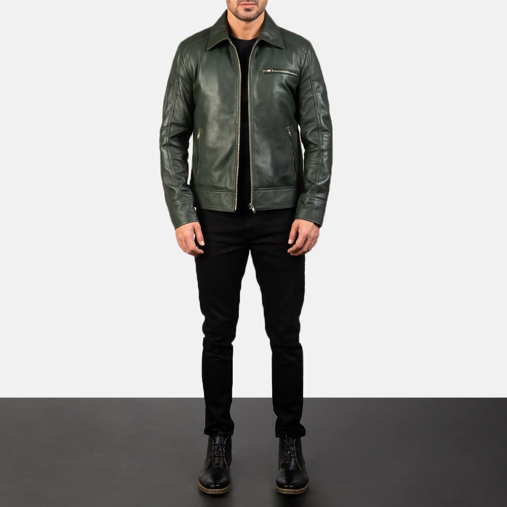 Green Leather Biker Jacket