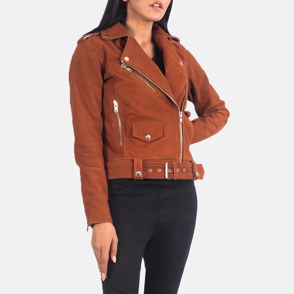Women Suede Biker Leather Jacket