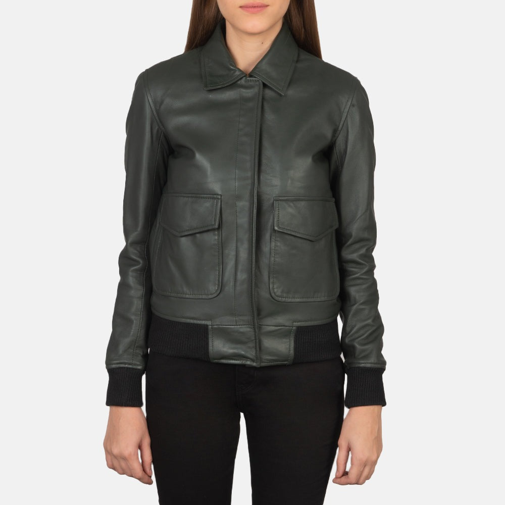Women Black Bomber  Leather Jacket