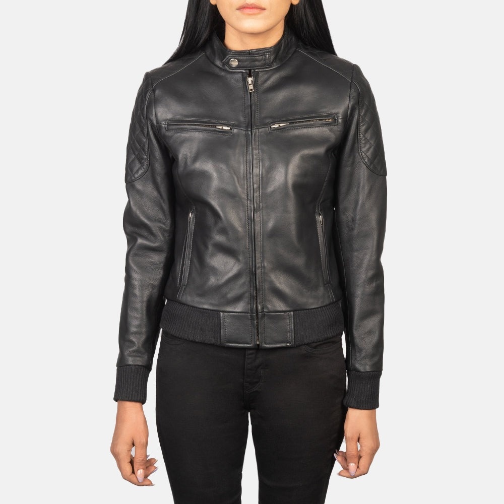 Women Black -05 Bomber  Leather Jacket