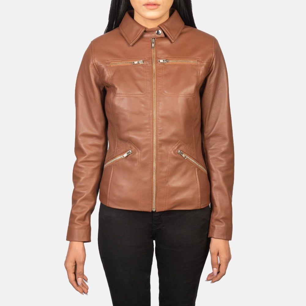 Women Bronze Biker Leather Jacket