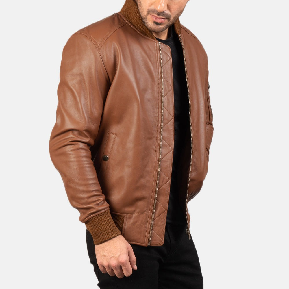 Ma-1 Brown Leather Bomber Jacket