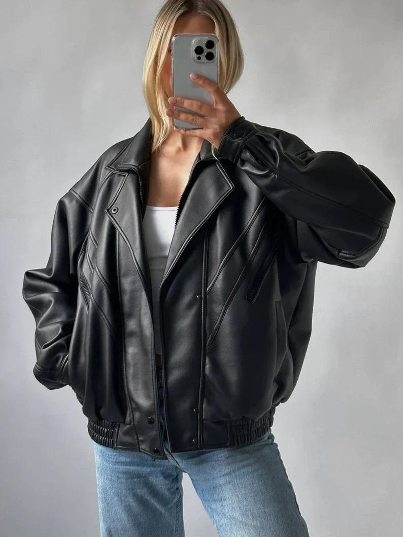 Women Black 01 Oversized Leather Jacket
