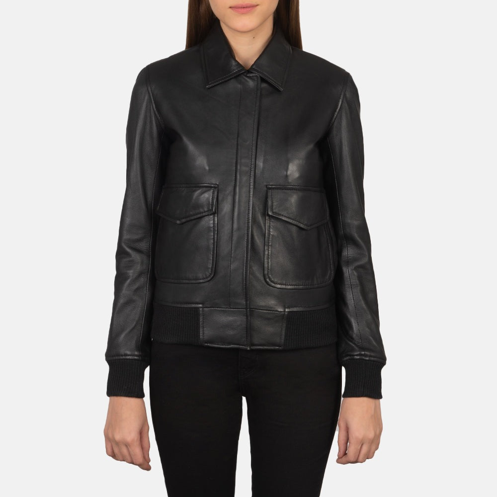 Women Black -03 Bomber  Leather Jacket