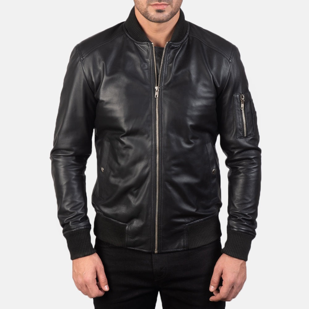 Black Leather Bomber Jacket