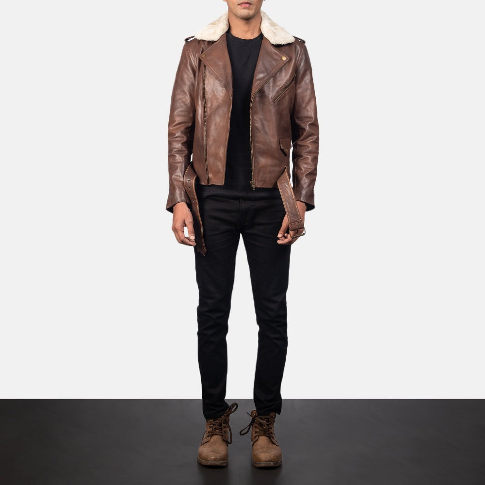 Brown Leather Biker Jacket