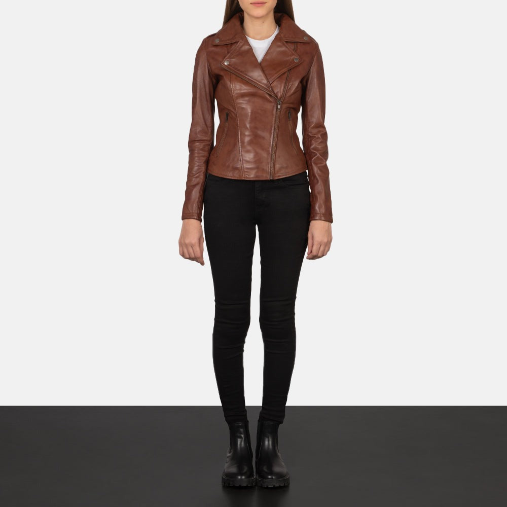 Women Brown Biker Leather Jacket